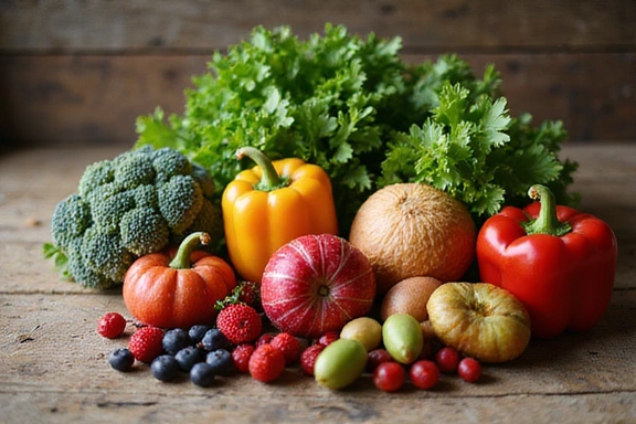 Świeże warzywa i owoce symbolizujące zdrową dietę